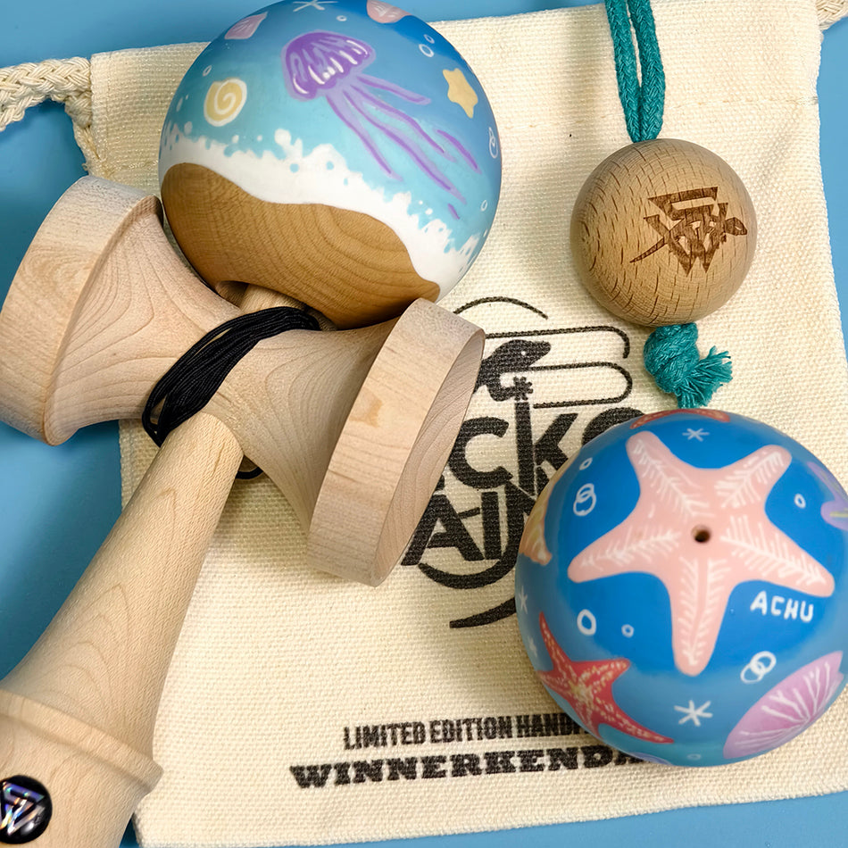 Winner Kendama Gecko paint hand-dawn tama only Ocean