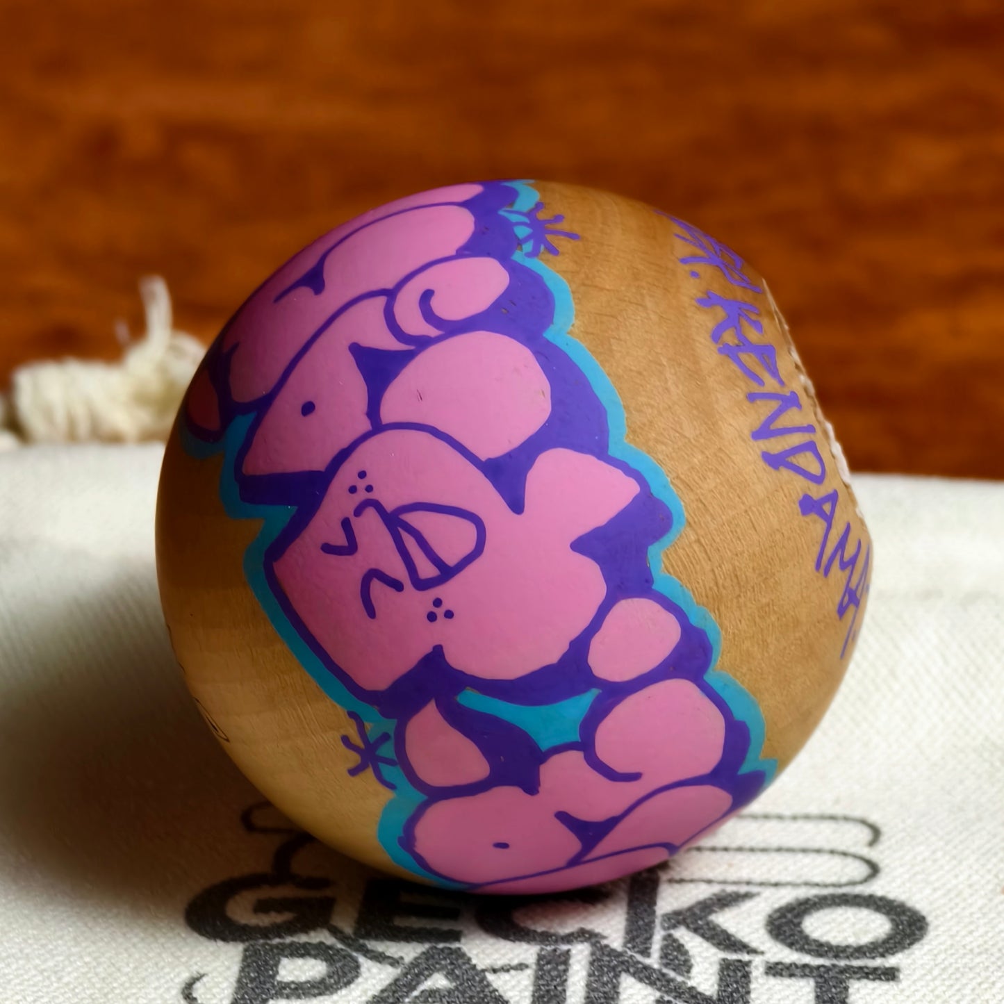 Winner Kendama Gecko paint  Hand painted Pink Night walker tama only