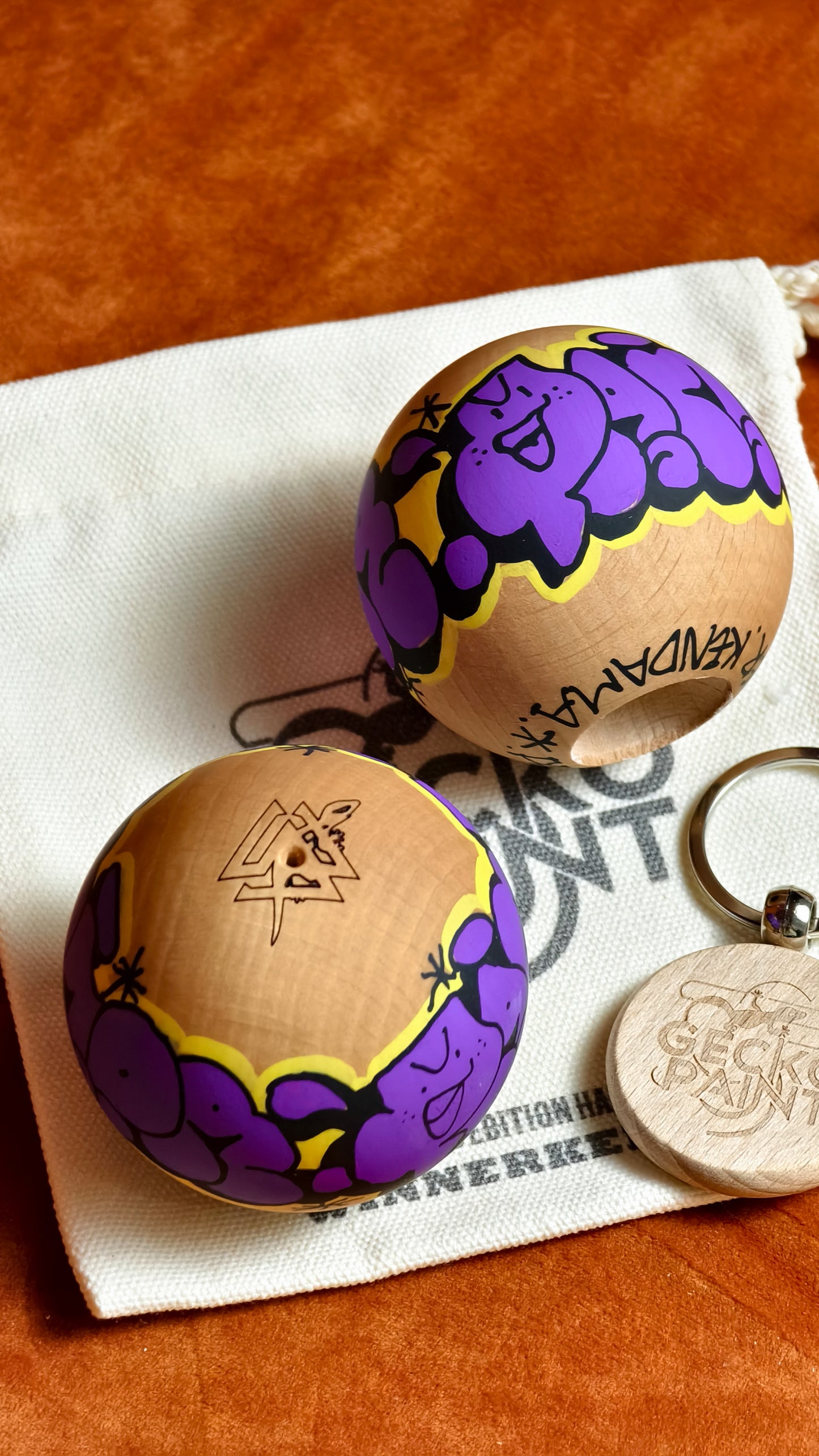 Winner Kendama Gecko paint  Hand painted Purple Night walker tama only