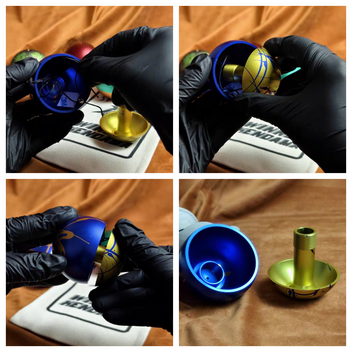 Winner Kendama X HOHO  CNC Tetal Ink-Splashed Blue Gold tama only