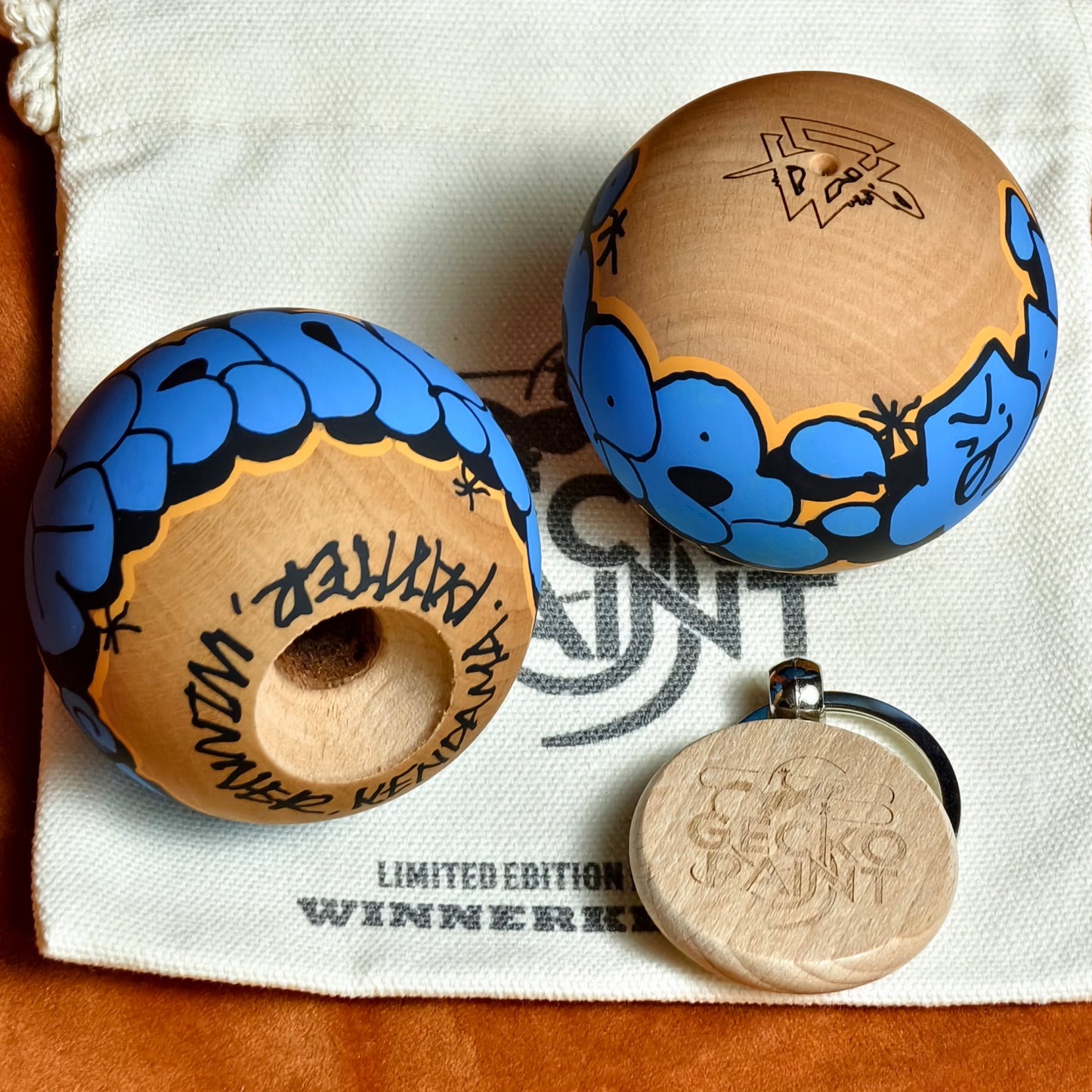 Winner Kendama Gecko paint  Hand painted Blue Night walker tama only
